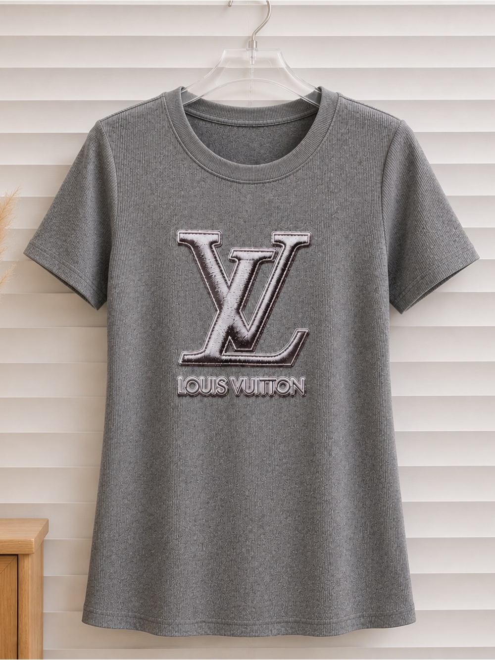 Plus Size Soft Ribbed Gray Short Sleeve Logo Tee